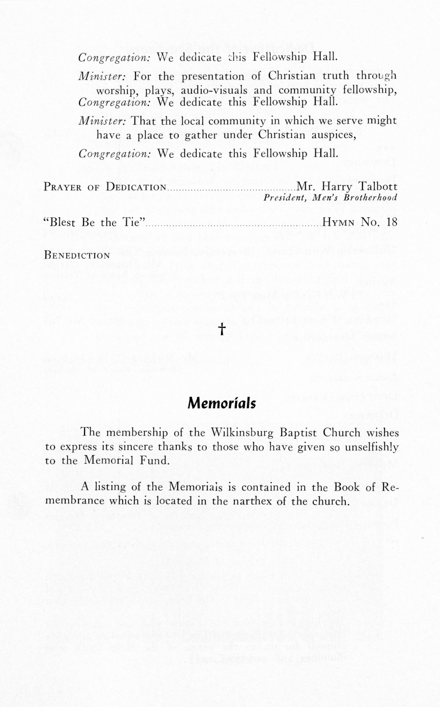 Wilkinsburg Baptist Church Dedication Services